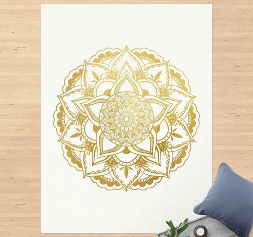 Tappeti in vinile - Illustrazione ornamentale di mandala in bianco e oro - Verticale 4:3 D...