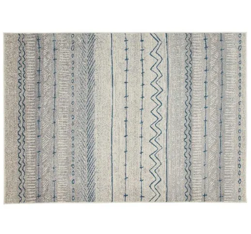 Tappeto a motivi beige e blu 150 x 220 cm TRIBAL