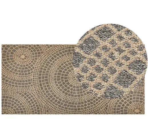 Tappeto a trama piatta in iuta 80 x 150 cm con motivo geometrico beige e grigio Ariba - Gr...