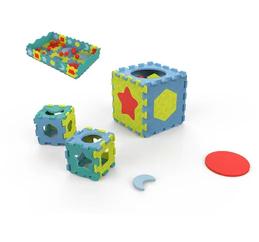 Tatamiz - Tappeto Bambini Puzzle Componibile Cubo 18 Quadrati Colorati Incastro 20 Palline