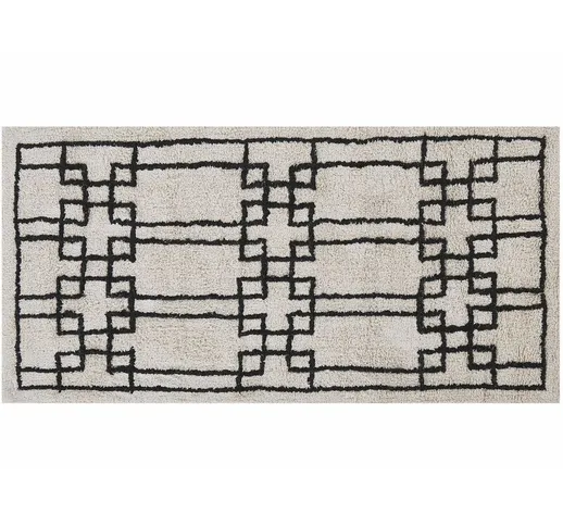 Tappeto di cotone beige scandinavo con motivo geometrico fatto a mano 80 x 150 cm Turhal -...