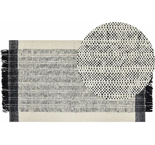 Tappeto moderno in lana con frange 80 x 150 cm bianco e nero Ketenli - Bianco