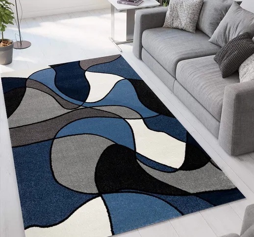 Tappeto design moderno Milano motivo geometrico pop art blu bianco BLU015 | Dimensione: 80...
