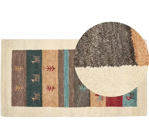 Beliani - Tappeto di lana multicolore 80 x 150 cm con motivo etnico Sarilar - Multicolore