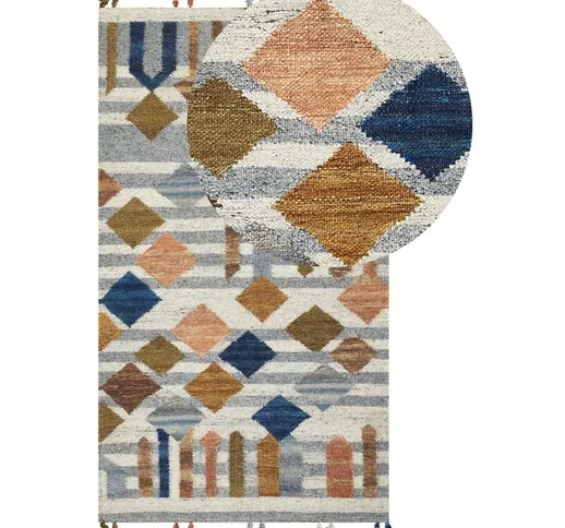 Beliani - Tappeto di lana multicolore 80 x 150 cm kilim a mano geometrica nappe Kasakh - M...