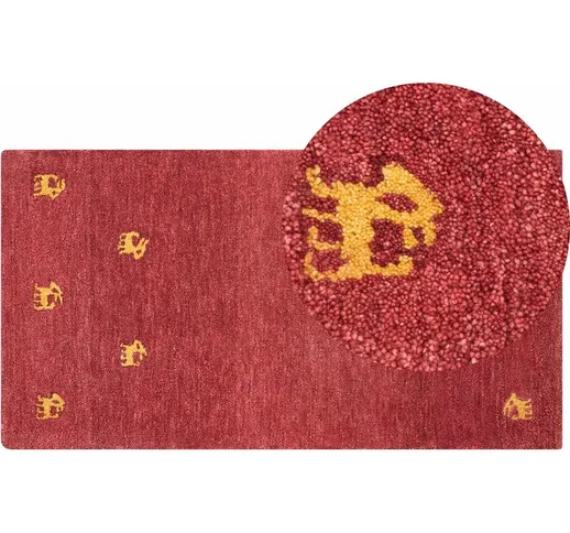 Beliani - Tappeto di lana rossa fatto a mano con motivo animale 80 x 150 cm Yarali - Rosso