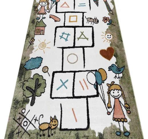 Tappeto fun Hop per bambini, il gioco della campana, animali verde green 140x190 cm