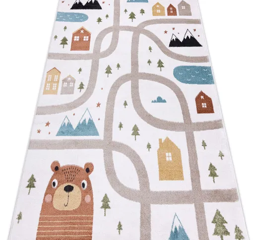 Tappeto fun Polar per bambini strade, boschi, crema multicolor 140x190 cm