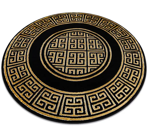 Tappeto gloss cerchio moderno 6776 86 elegante, telaio, greco nero / oro black rotondo 150...