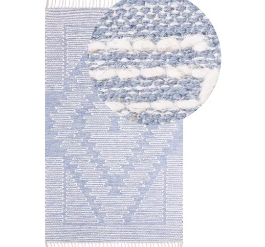 Beliani - Tappeto in cotone e lana con nappe bianco blu 80 x 150 cm Ansar - Blu