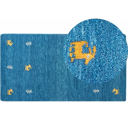 Beliani - Tappeto in lana blu con motivi animali occidentali, trapuntato a mano 80 x 150 c...