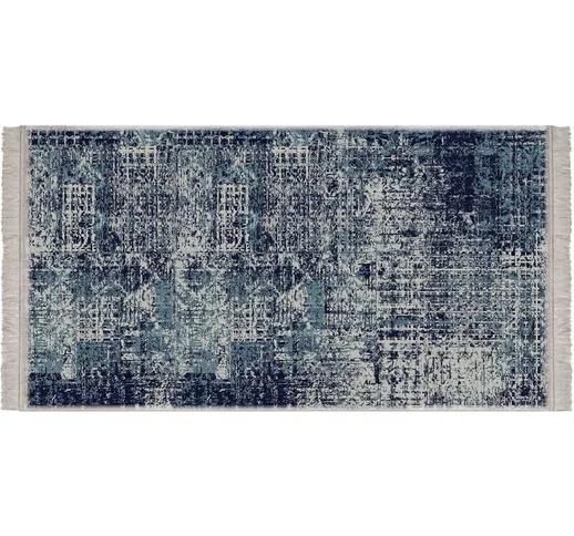 Matteo - Tappeto in vinile effetto trama blu notte 140 x 70 cm