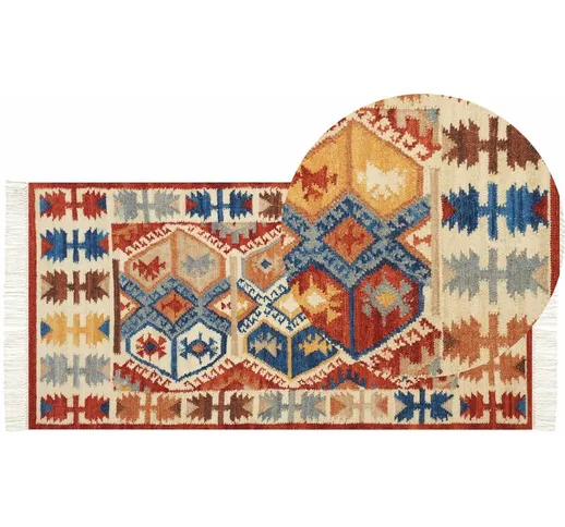 Beliani - Tappeto kilim in lana multicolore fatto a mano 80 x 150 cm nappe Vanashen - Mult...