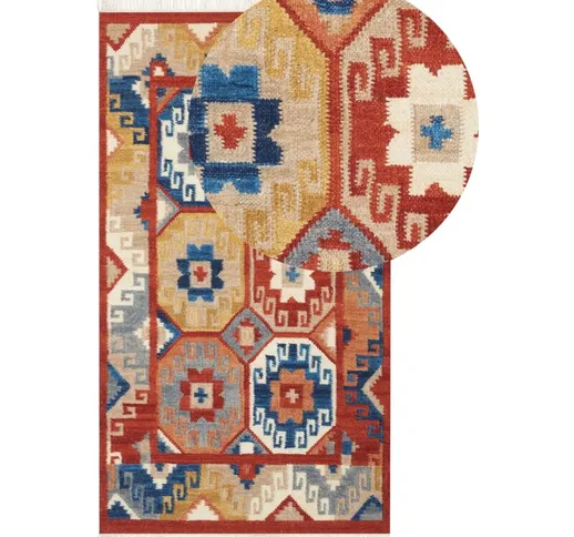 Tappeto kilim in lana multicolore fatto a mano orientale 80 x 150 cm nappe Lusarat - Multi...