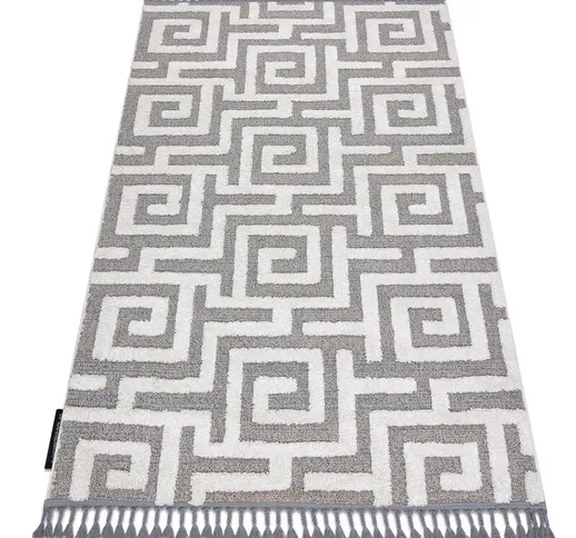 Tappeto MAROC P655 labirinto, greco grigio / bianca Frange berbero marocchino shaggy Toni...