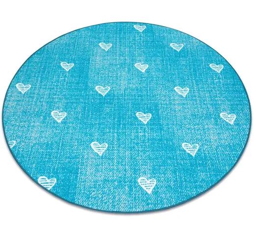 Tappeto per bambini HEARTS cerchio Jeans, vintage cuori - turchese Toni blu rotondo 150 cm