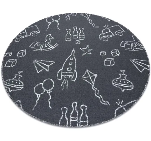 Tappeto per bambini TOYS cerchio Giocattoli, divertimento - grigio gray rotondo 150 cm