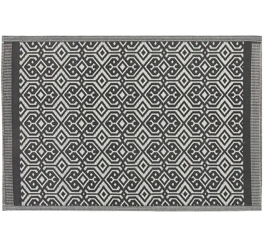Beliani - Tappeto da Esterno Bianco e Nero Motivo Geometrico Marocchino 120 x 180 cm Barme...
