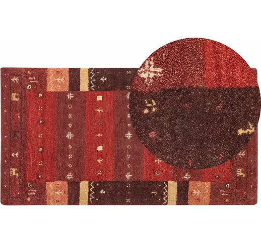 Beliani - Tappeto rosso in lana con motivo natalizio fatto a mano 80 x 150 cm Sinanli - Ro...