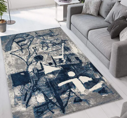 Tappeto salotto design Milano motivo moderno blu grigio BLU014 | Dimensione: 80 x 150