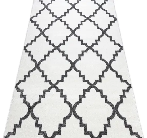 Tappeto SKETCH - F343 crema/grigio marocco trifoglio trellis Bianca 140x190 cm