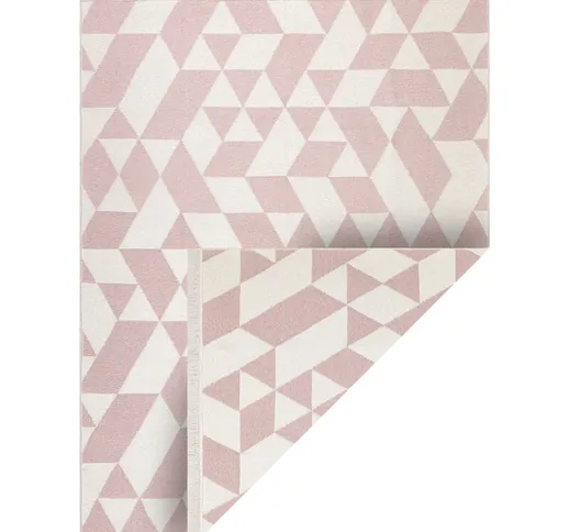 Tappeto twin 22992 geometrica, cotone, bifacciale, Frange ecologiche - rosa / crema pink 1...