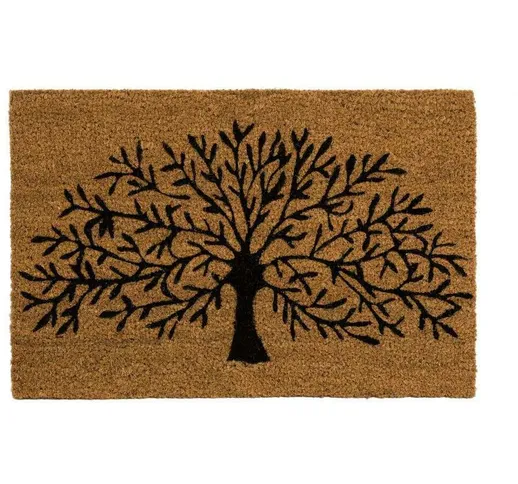 Tappeto Zerbino Rettangolare Albero Della Vita In Fibra Di Cocco 60x40cm Beige