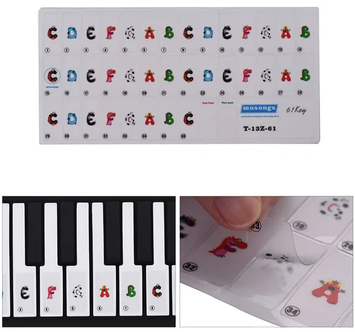 Tastiera per pianoforte a 61 tasti Adesivi colorati per note musicali a fumetti rimovibili...