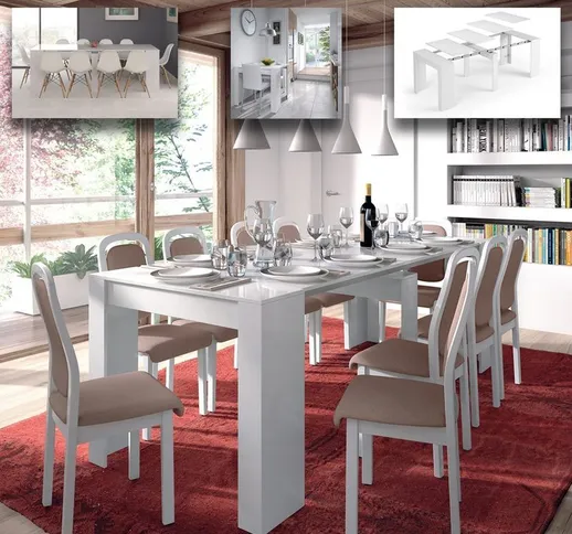 Tavolo allungabile fino a 237 cm consolle soggiorno cucina BIANCO LUCIDO in melamina 50 X...