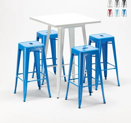 Tavolo alto e 4 sgabelli in metallo design Tolix industriale Union Square per pub | Colore...