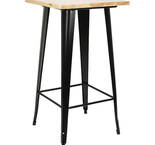 Tavolo alto mangia in piedi bar bistrot nero 103 cm legno di pino e acciaio - Nero