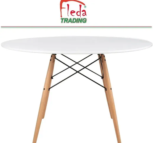 Tavolo Bianco Modello Eiffel Ø 80 Altezza 75 con gambe in legno e piano in MDF