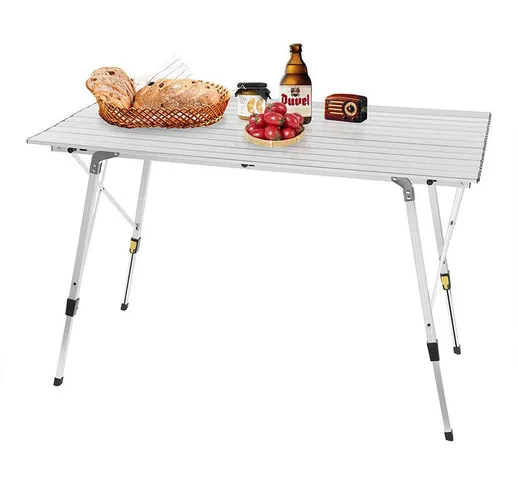 - Tavolo da Campeggio in Alluminio Altezza Regolabile 120×68.5×59/78.5 cm
