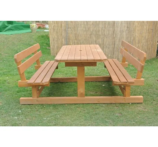 Tavolo da giardino in legno abete con panche e schienale 8+2 posti mod prater finitura: c1...