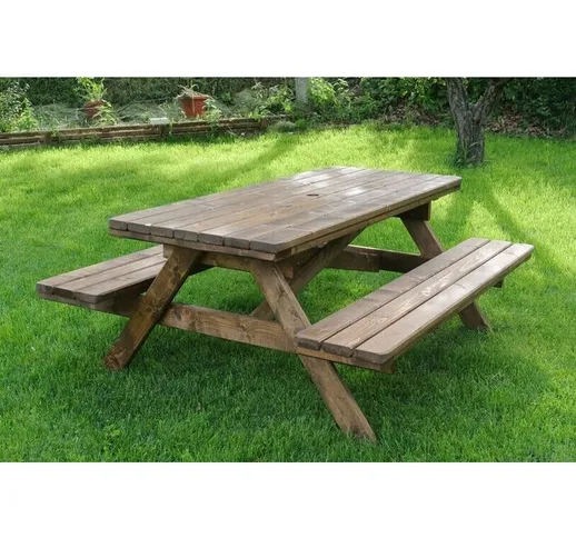 Tavolo da giardino in legno di abete con panche 8 + 2 posti mod montblanc finitura: c26 no...