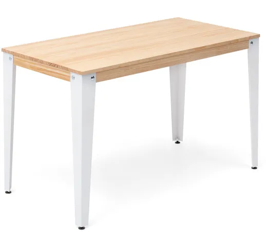 Box Furniture - Tavolo da pranzo Lunds 60x160x75 Bianco, in legno massicio di pino finitur...