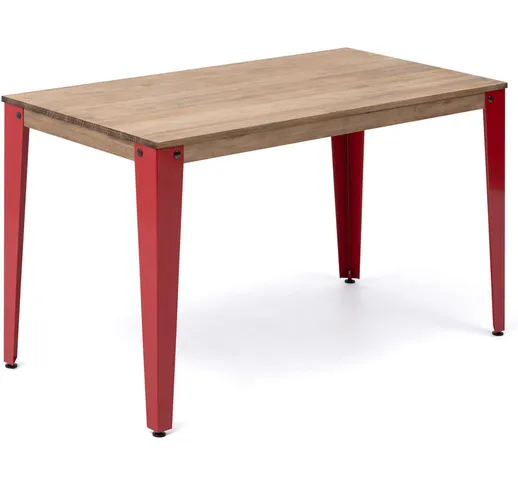 Box Furniture - Tavolo da pranzo Lunds 60x160x75 Rosso, in legno massicio di pino finitura...