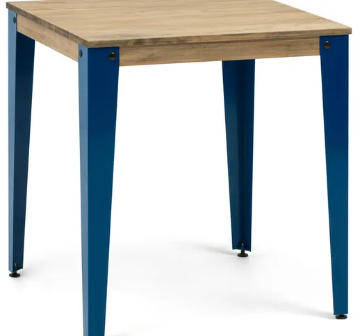 Box Furniture - Tavolo da pranzo quadrato Lunds 90X90x75 Azzurro, in legno massicio di pin...