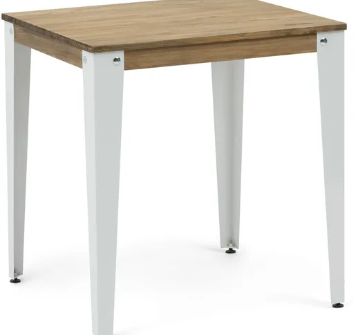 Box Furniture - Tavolo da pranzo quadrato Lunds 90X90x75 Bianco, in legno massicio di pino...