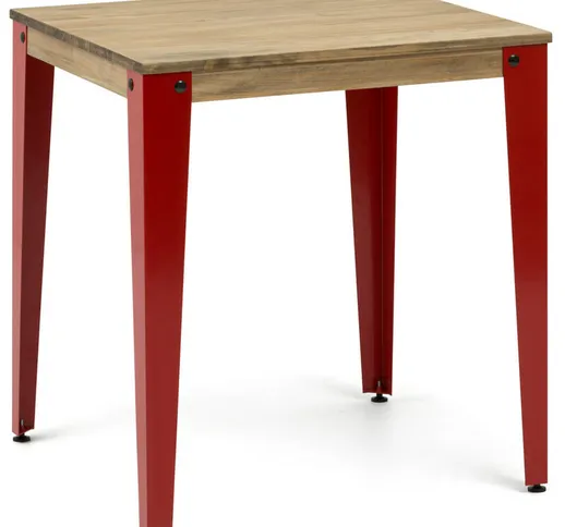 Box Furniture - Tavolo da pranzo quadrato Lunds 90X90x75 Rosso, in legno massicio di pino...