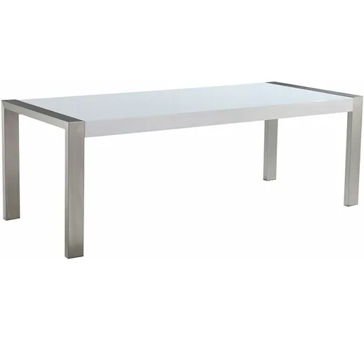 Beliani - Tavolo Pranzo Acciaio Inox Piano Lucido Bianco Rettangolare 90 x 220 cm Arctic -...