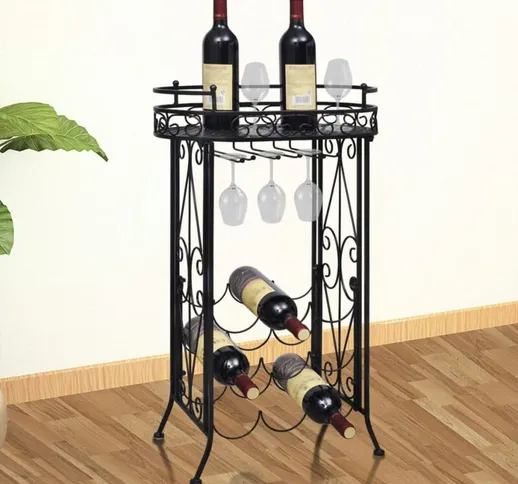 Struttura Portavini con Supporto 9 Bottiglie di Vino in Metallo
