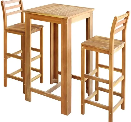 Happyshopping - Tavolo e Sedia per Bar Set 3 pz in Legno di Acacia Massello