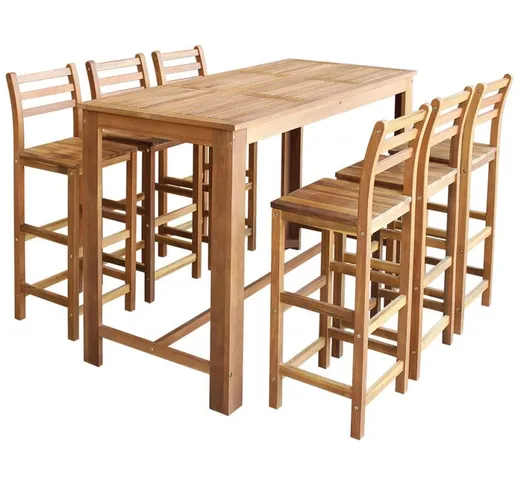 Decdeal - Tavolo e Sedie da Bar Set 7 pz in Legno di Acacia Massello