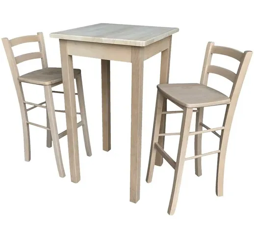 Tavolo in legno h 102 con 2 sgabelli seduta in legno grezzo da verniciare h 73
