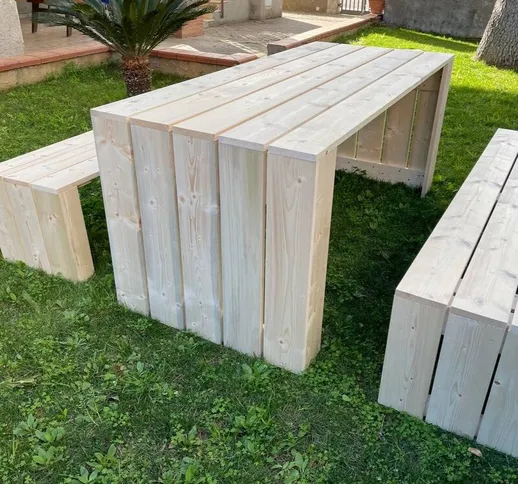 Tavolo in legno da giardino MADRID - legno di Abete Massello Naturale 180 x 80 x 78 h cm -...