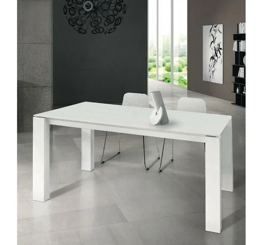 Tavolo Legno Design Moderno Bianco | 160 x 90 + 2 allunghe 45 cm