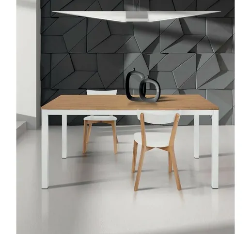 Tavolo Moderno Allungabile Bianco e Rovere | 110 x 70 + 1 allunga 50 cm