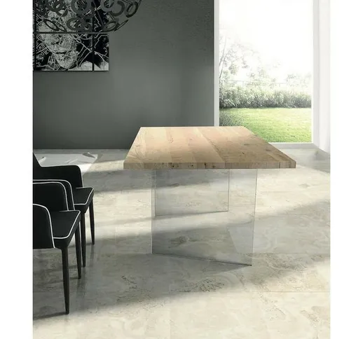 Spazio Casa - Tavolo moderno base in vetro Naturale | 180 x 90
