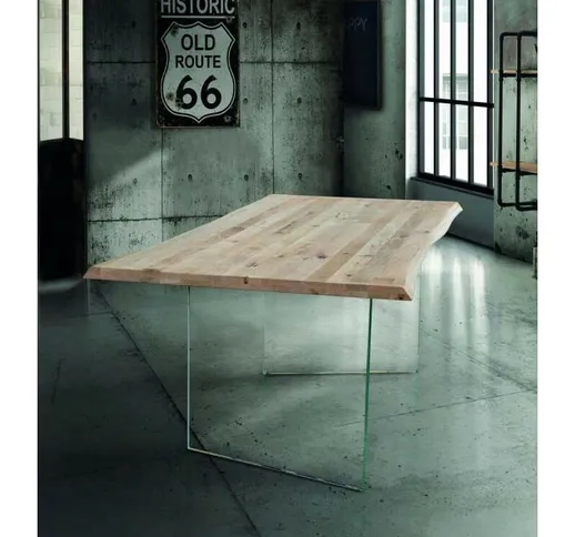 Spazio Casa - Tavolo piano in legno con gambe vetro | 180 x 90
